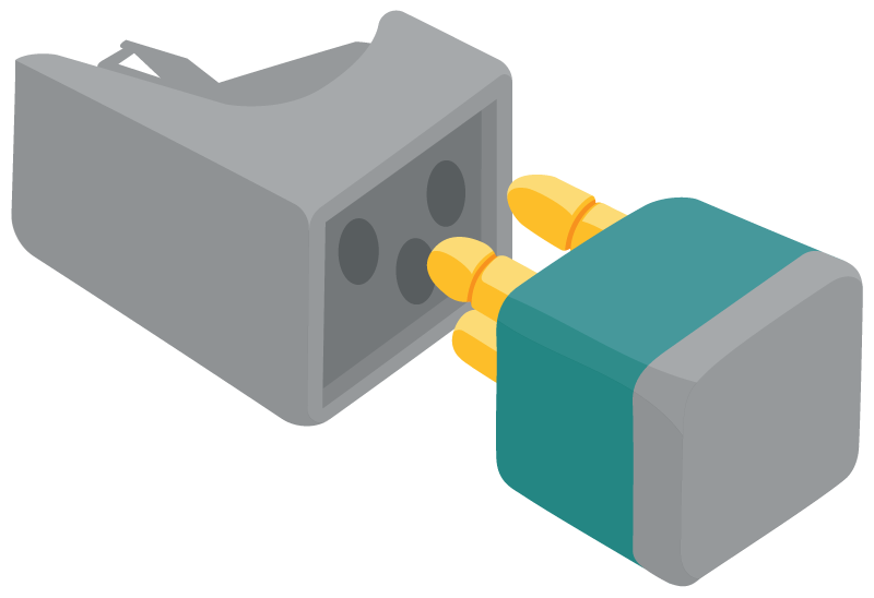 Receiver with three shaped pins lined up with base of audioshoe with three shaped holes.